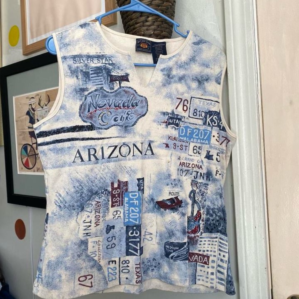 Graphic Route 66 Sleeveless Top with License Plate Design